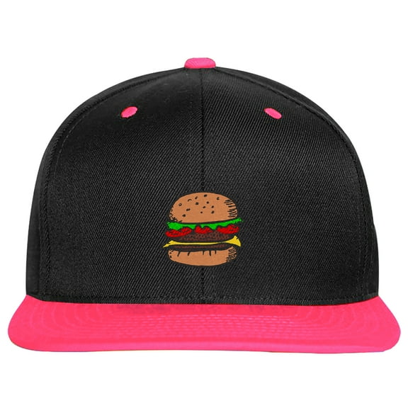 SNBCK Embroidered Hamburger Snapback Hat for Men and Women-EM-0030-Black-Pink