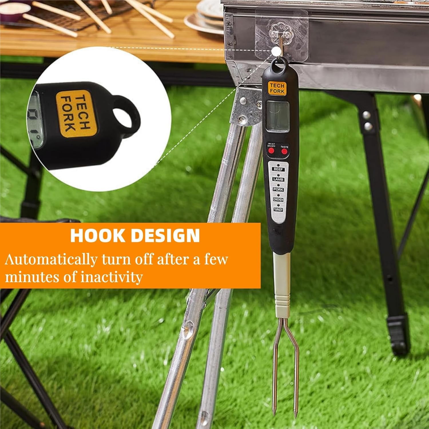 Digital Meat Thermometer Fork, Fast Read Grill with LED Display and Stainless Steel Probes for Steak Chicken Pork Turkey Hot Grilled Food