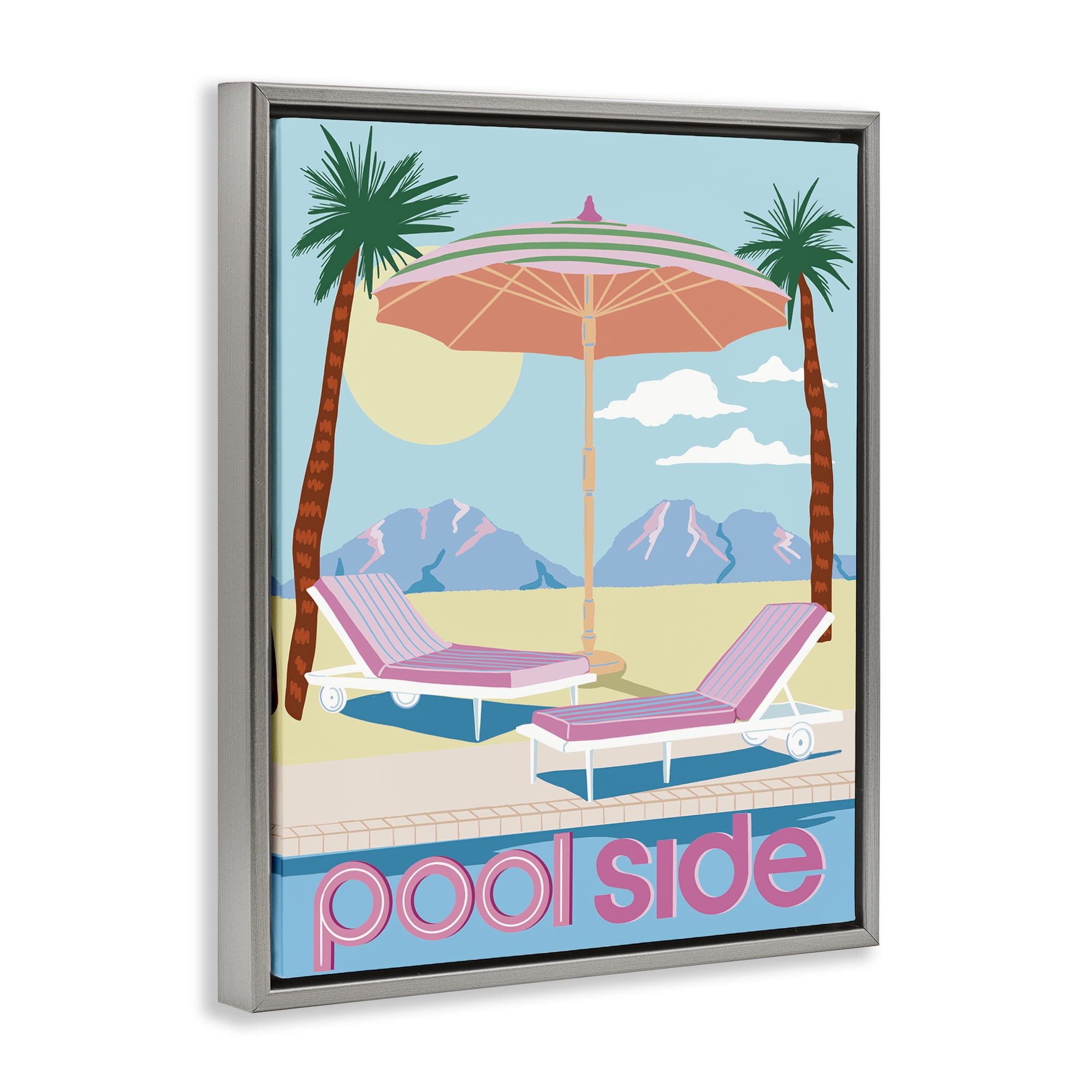 Stupell Industries Preppy Coastal Poolside Nautical & Beach Painting Gray Floater Framed Canvas Art Print Wall Art, 17 x 21