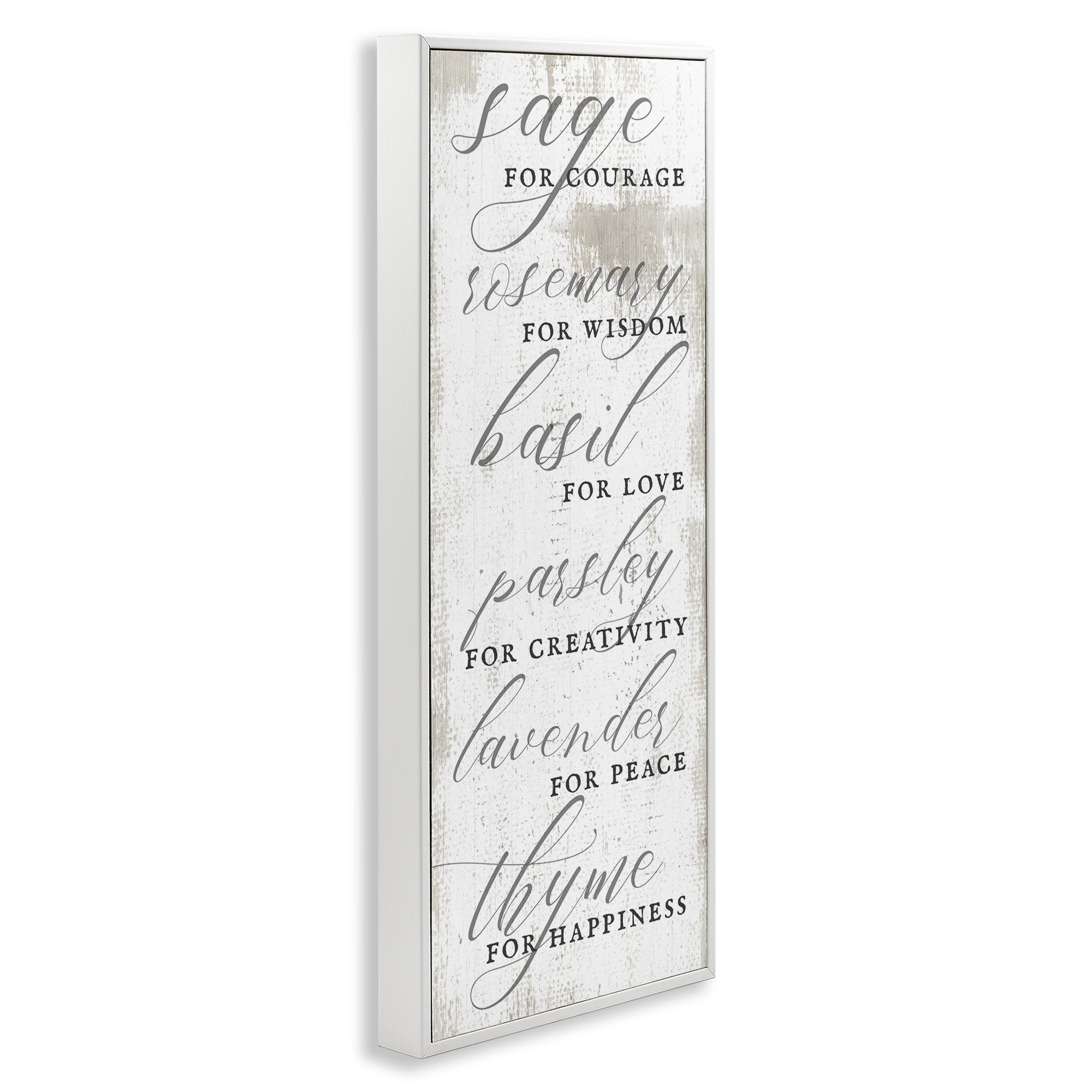 Stupell Industries Sage Basil Thyme Sentimental Phrases Food & Beverage Painting White Framed Art Print Wall Art, 10 x 24