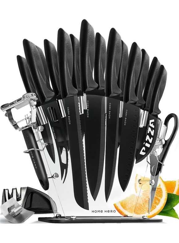 Home Hero - Kitchen Knives - Chef Knife Set with Block - Stainless Steel Kitchen Knife Set - 20 Pieces, Black