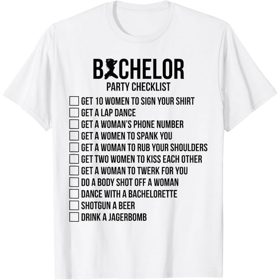 Groomsmen Groom Squat Men Bachelor Supplies Party Checklist T-ShirtMen and women, White T-shirt, size: Extra large