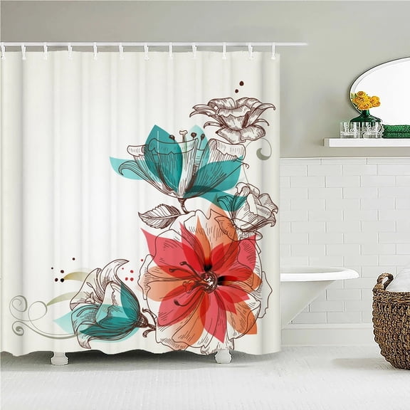 Flowers Shower Curtain Bathroom Curtains Modern Flower Printing Waterproof Polyeste Fabric Bathtub Decor With 12