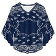 thumbnail image 4 of Bandana Blue - Navy Blue Women's V-Neck Blouse With 3/4 Ruffled Bell Sleeves Casual Top Ladies Blouses, 4 of 7