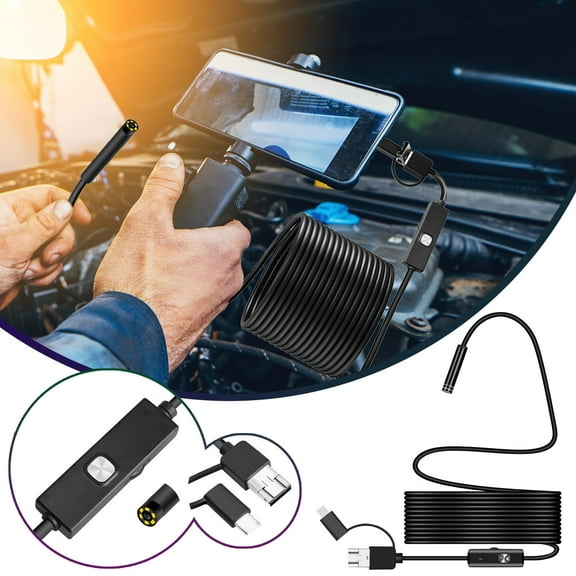 GFHFHITJ Endoscope Camera Light,1080P Hd Borescope 6 Adjustable Leds, 0.3In Ip67 Inspection Camera 9.8Ft Semi-Rigid Snake Cable, 3 In 1 Endoscope Camera