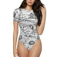 thumbnail image 1 of Bingfone Country Farm Scene Pattern Women's Round Neck Bodysuit, Tight Snap Button Short Sleeve Bodysuit, Suitable for Party, Sports, Daily Wear-Large, 1 of 7