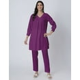 thumbnail image 3 of Moomaya Elegant 2-Pc V-Neck Coord Set, Inverted Pleat Viscose Kurta with Broad Cuff Sleeves & Pockets, 3 of 9