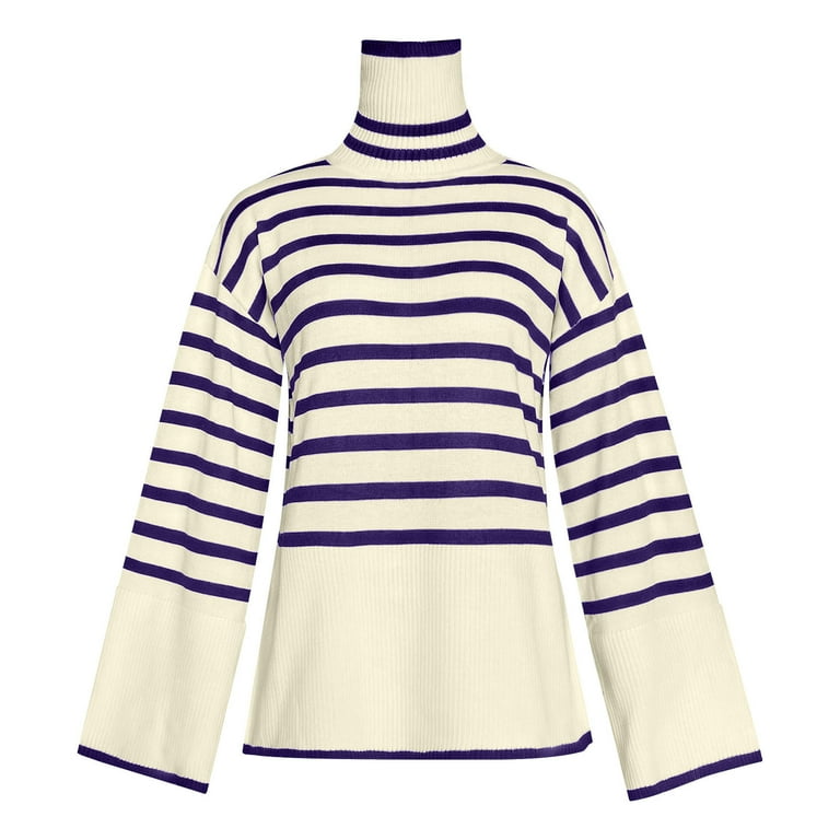 Herrnalise Women's Striped Turtleneck Sweater Long Sleeve Herrnalise Women's Striped Turtleneck Sweater Long Sleeve