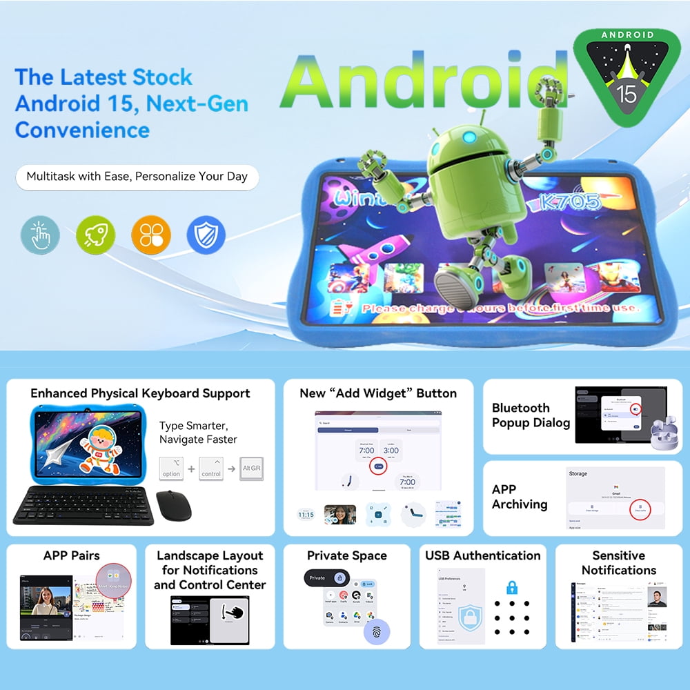 7 Inch Android 15 with Parental Control, 3+32GB Storage Learning Tablet for Toddlers and Kids, IPS HD Touch Screen, WiFi Bluetooth, Educational Children Tablet with Silicone Case (pink)