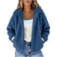thumbnail image 2 of Women's Fleece Winter Coat Long Sleeve Lapel Open Front Cardigan Outerwear Blue 2XL, 2 of 9