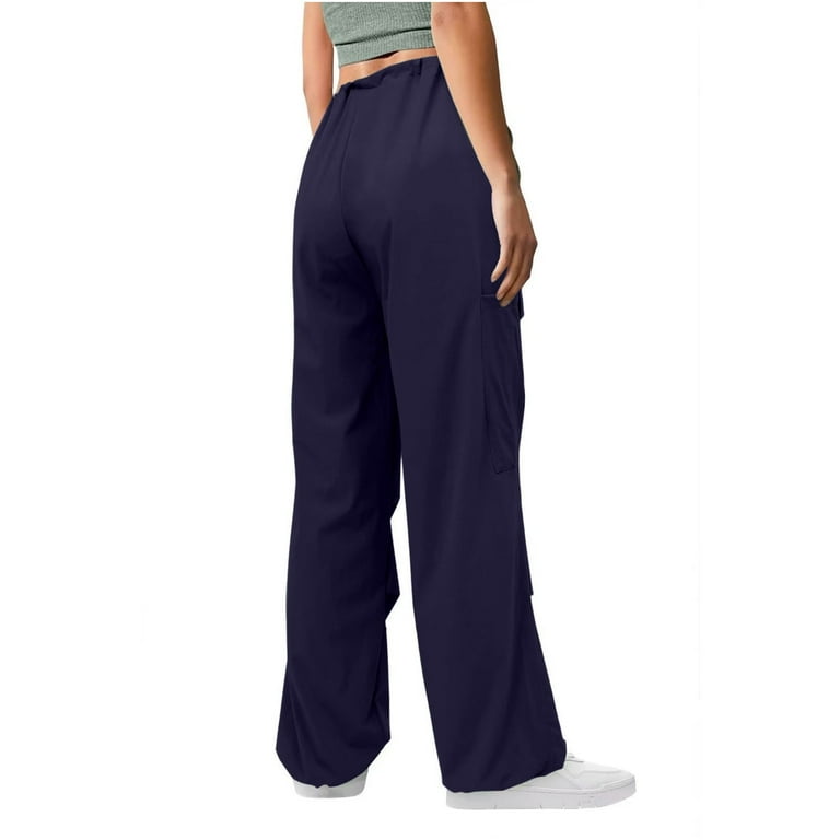 KJIUQ Parachute Pants for Women Baggy Cargo Pants Multi-Pocket