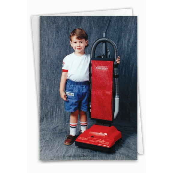 1 Funny Birthday Card with Envelope - Vacuum Boy C6423BDG