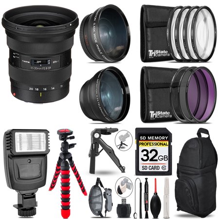 Tokina atx-i 11-20mm f/2.8 CF Lens (Canon) -3 Lens Kit + Slave Flash + Tripod - 32GB Accessory Bundle
