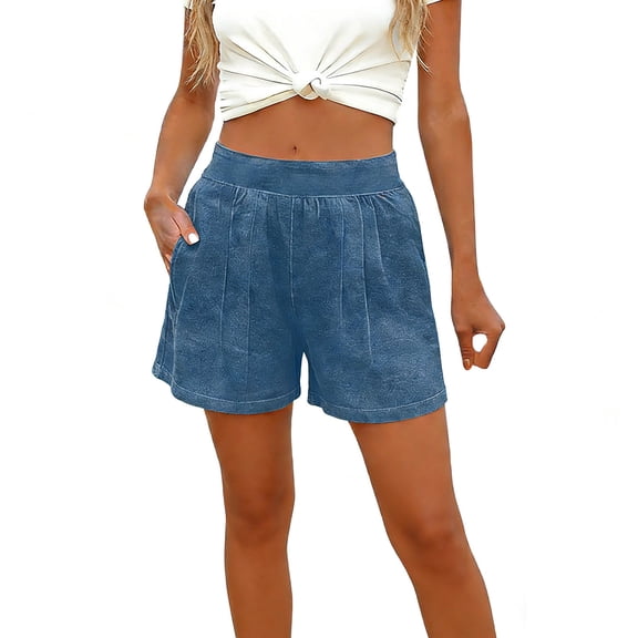 Nuoqisi Women's Faux Denim Shorts, Elastic Waist Mid Rise Loose Fit with 2 Front Pockets, Stretchy Jeans Short Pants 2026