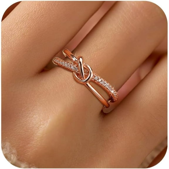 Mother Daughter Friendship Knot Love Rings for Women 925 Sterling Silver Rose Gold Cubic Zirconia Forever Promise Ring Birthday Wedding Jewelry Sister Mom Rings and Daughter Gift