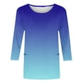 thumbnail image 4 of DeHolifer Women's Tops Summer Trendy 3/4 Sleeve Gradient Color Crewneck Lightweight Tee T-Shirts with Pocket Blue S, 4 of 4