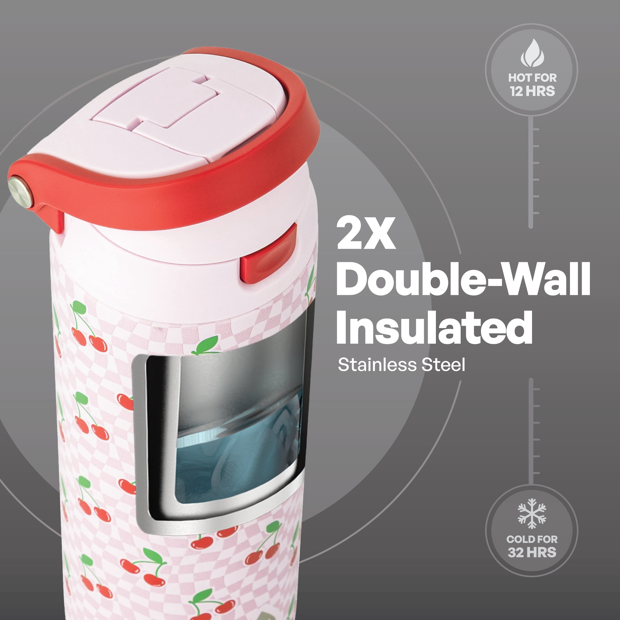 TAL 24oz Stainless Steel 2-in-1 Water Bottle with Straw and Chug Lid, Cherry
