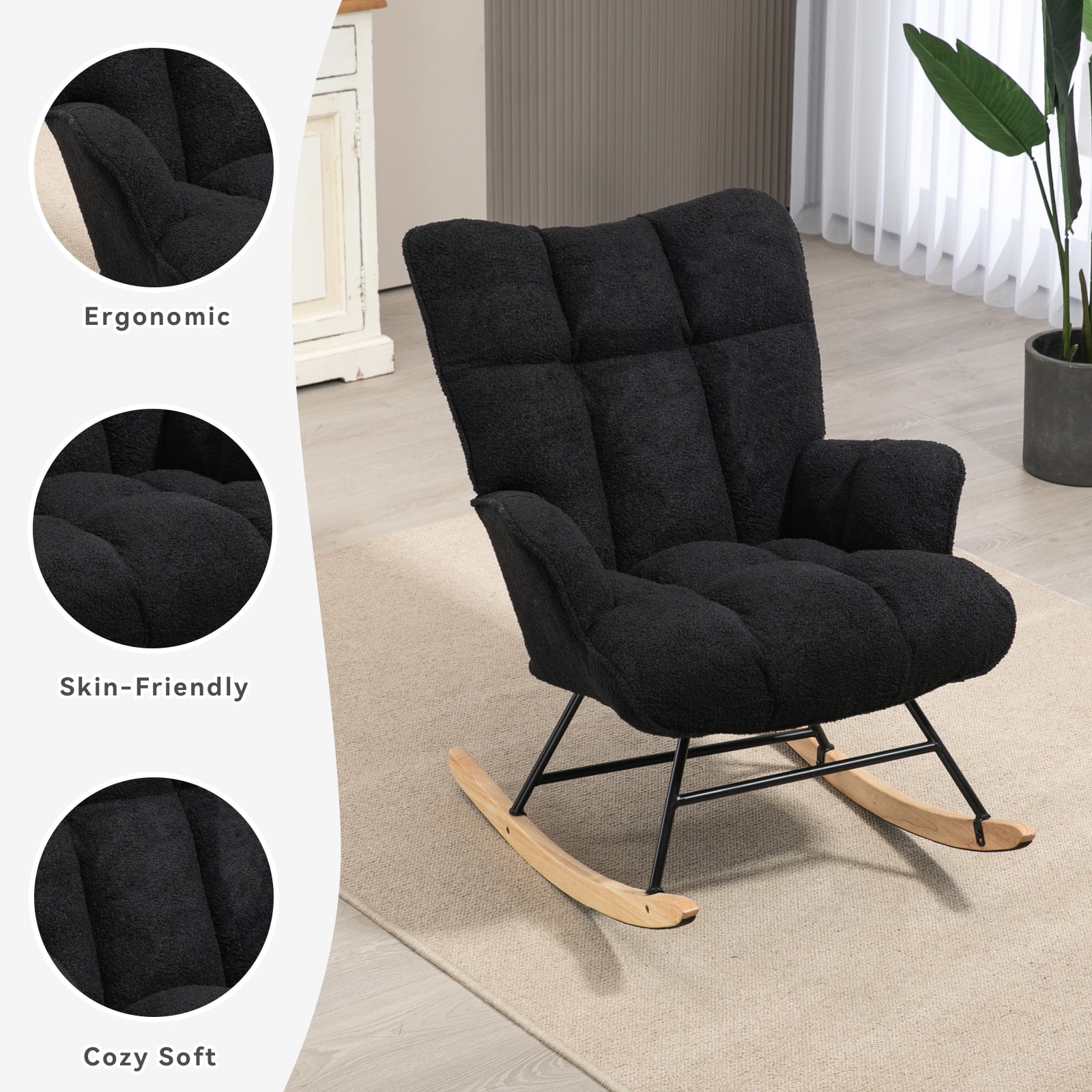 SAETSFEG Nursery Rocking Chair Teddy, High Backrest, Comfortable Stylish for Living Rooms, Bedrooms