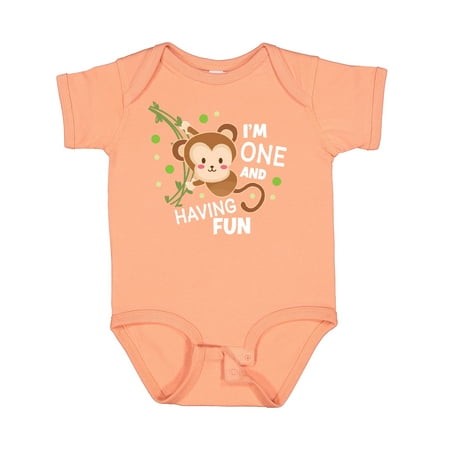 

Inktastic I m One and Having Fun with Monkey Gift Baby Boy or Baby Girl Bodysuit