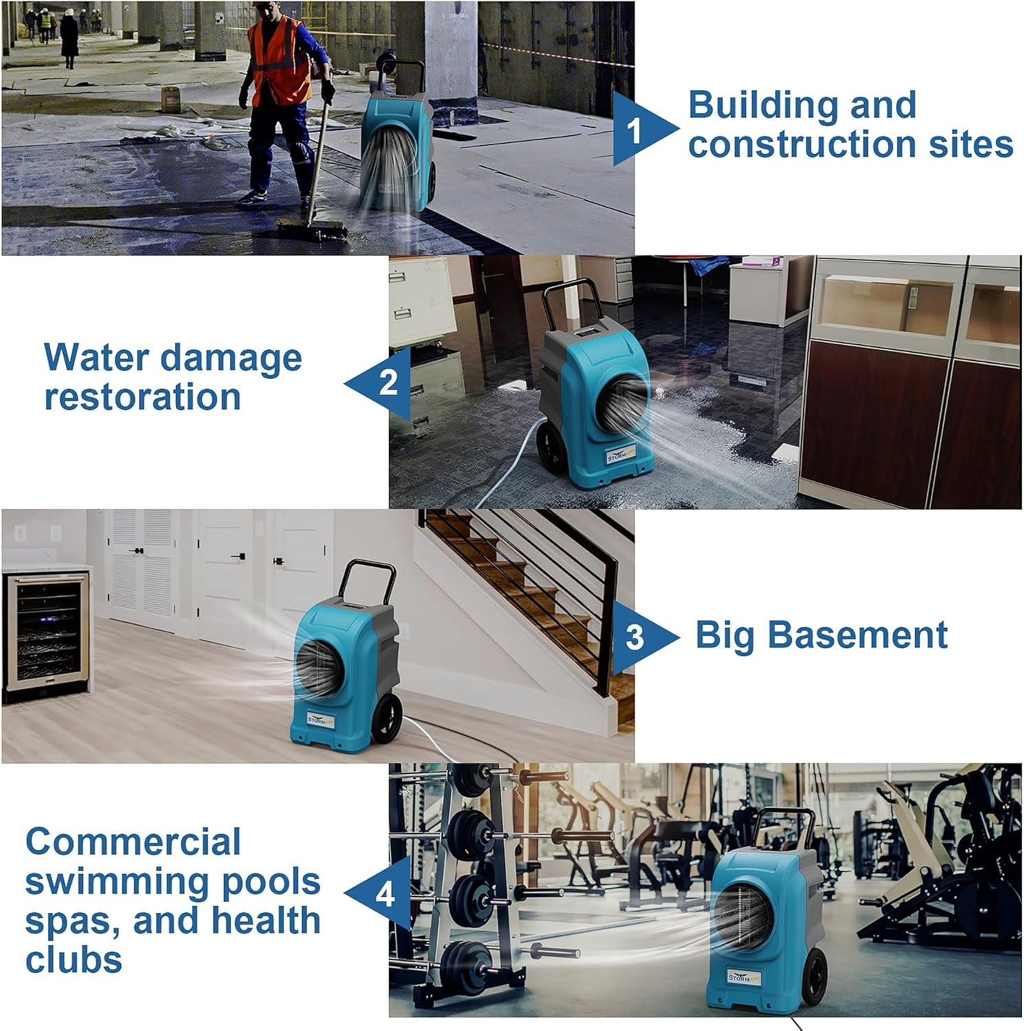 ALORAIR  270 Pints Commercial Dehumidifiers Smart Wi-Fi with Pump, Up to 3,000 Sq.Ft Coverage for Large Room or Basements, Industrial Dehumidifier with Drain Hose, 5 Years Limited Warranty, Blue