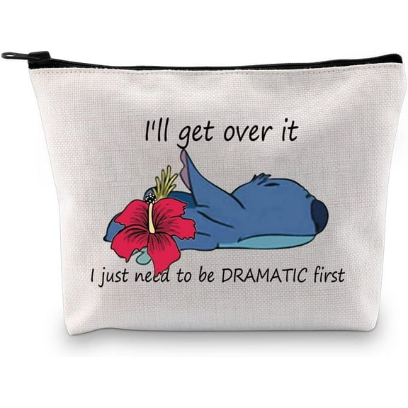 Cartoon Inspired Gift Hawaiian Zipper pouch I'll Get Over It I Just Need To Be Dramatic First Funny Makeup Bag for Fans