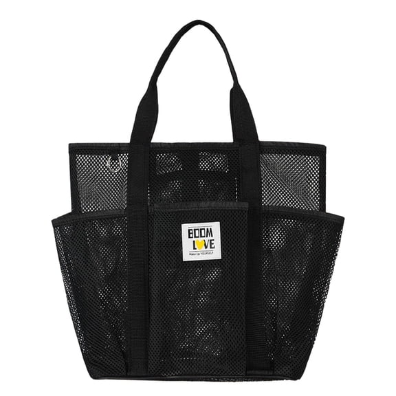 1 Pc Mesh Beach Bag with Zipper Large Beach Tote for Women Beach Bags Waterproof Sandproof Toys Pool Swim Bag Travel Vacation Cruise Essentials, 11.22x7.09x11.02 Inch, Black