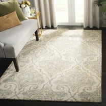SAFAVIEH Aubusson Comingham Abstract Geometric Wool Area Rug, Ivory/Green, 4' x 6'