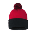 thumbnail image 4 of Sportsman Unisex 12" Pom-Pom Cuffed Beanie, Acrylic Lined Striped Speckled Hat for Winter, (One Size Red/ Black), 4 of 4