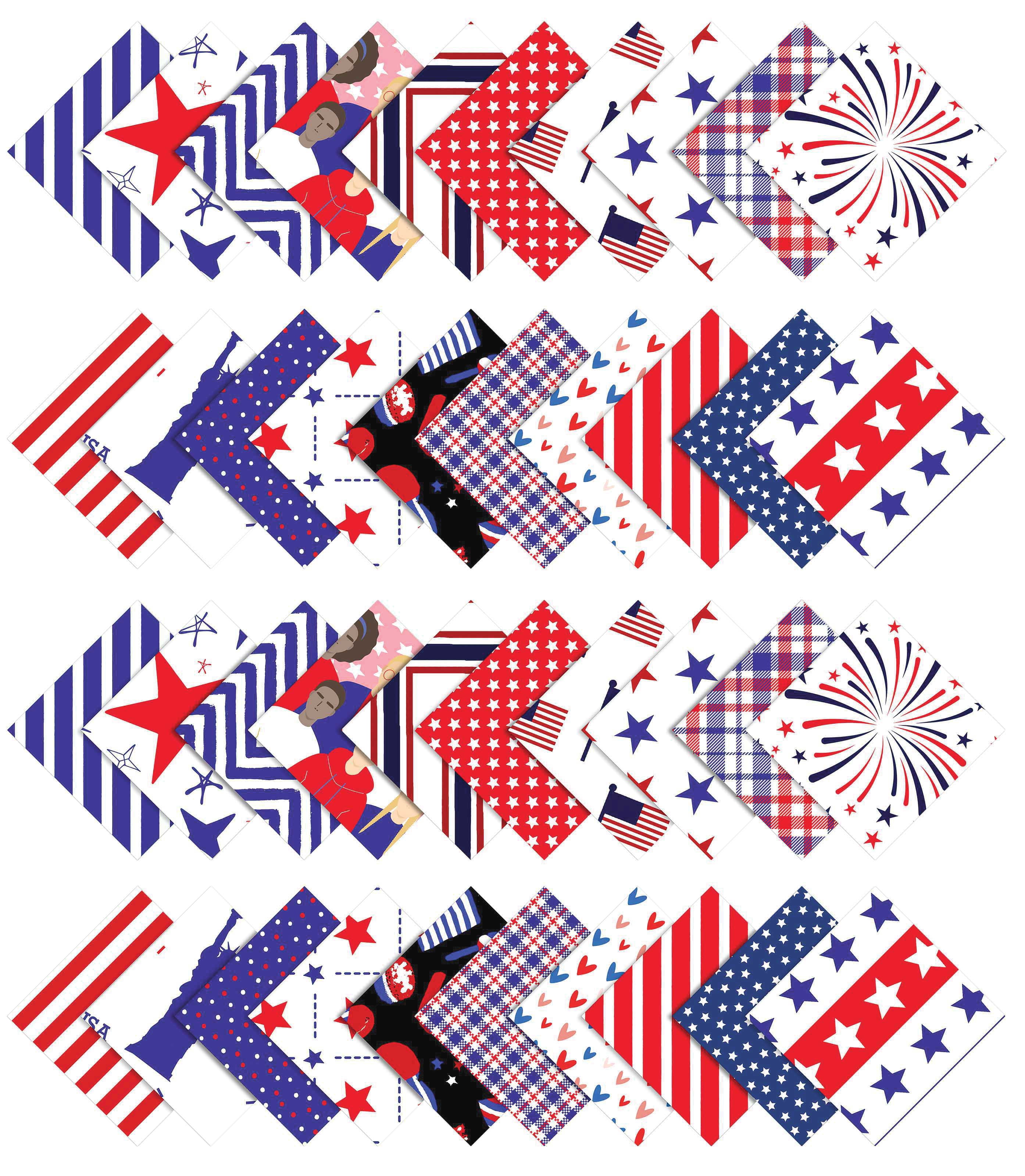 Soimoi Precut 10-inch American Flag Color Prints Cotton Fabric Bundle Quilting Squares Charm Pack DIY Patchwork Sewing Craft- Red, Blue & White