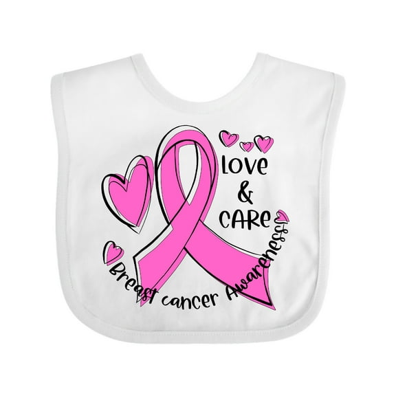 Inktastic Love, Care, Cure Breast Cancer Awareness Pink Ribbon Boys or Girls Baby Bib