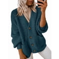 thumbnail image 3 of Women'S -Fashion Casual Open Front V Neck Long Sleeve Chunky Knit Cardigan Sweaters Outerwear Coats Peacock Green M, 3 of 7