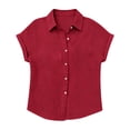 thumbnail image 5 of hotojiny Toddler Girls Button down Shirts Kids Short Sleeve Plain Boys Top Lightweight Collared Beach Travel Blouse for 3-14 Years, 5 of 7