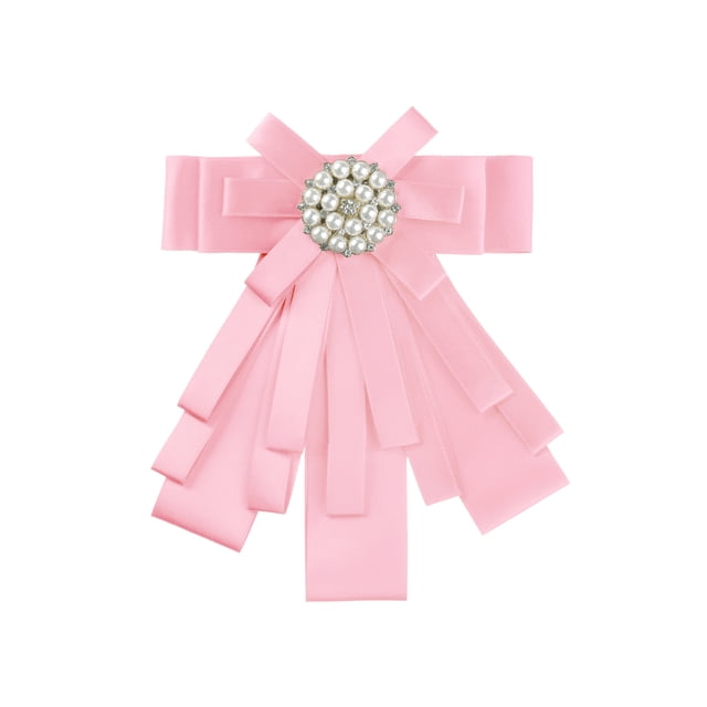 INSPIRE CHIC Broche de cinta preatado para mujeres con lazo de fiesta y cuentas en rosa claro