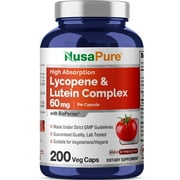 NusaPure 60mg Lycopene & Lutein Complex 200 Veggie Capsules, Non-GMO & Vegan, Dietary Supplement for Unisex Adult Health & Wellness
