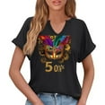 thumbnail image 5 of Sexlip Womens Short Sleeve Top V Neck Ornate Mask Print Loose Sleeve Soft Fabric Relaxed Silhouette for Daily Leisure Black M, 5 of 6