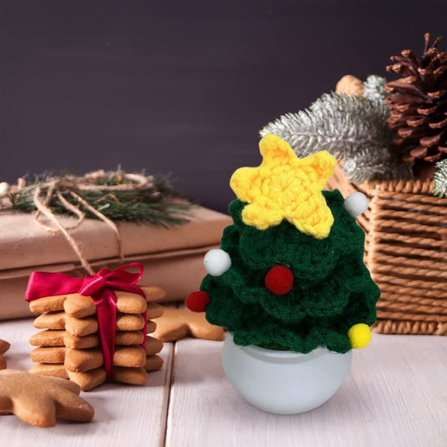 Mini árbol de Navidad artificial de punto Lisbinx, planta en maceta con bolas de colores, ideal para coche, casa, oficina y aula, en tres colores.