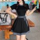 thumbnail image 2 of Gibobby Trajes de Baño Mujer Completos Falda sin espalda de manga corta con cuello redondo a la moda para mujer con cordones para mostrar un traje de bañ(Azul,Talla única), 2 of 5