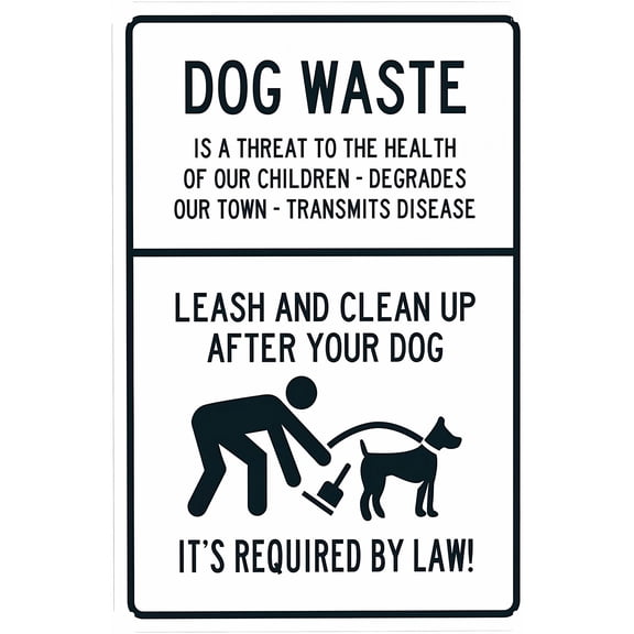 Leash and Clean Up After Your Dog Sign, Dog Waste Warning Sign, Security Metal Sign - 8"x12" Personalized Decor for Business Office Yard Street Road Home Caution