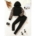 thumbnail image 3 of Big Girls Spring Fall Pants Sets Leopard Pattern Patchwork Hooded Short Tops Elastic Side Splicing Trousers 2Pcs Clothing From 7-14Y, 3 of 9