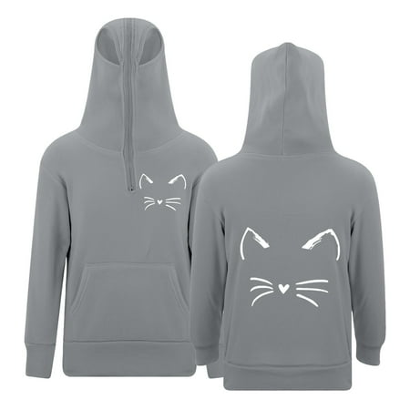 LIIPEE Girls Boys Hoodies Cartoon Graphic Printed Long Sleeve Zip Up Pullover Hooded Sweatshirt With Pocket Kids Classic Vacation Sweatshirts Grey 5-6 Years
