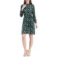 thumbnail image 2 of INSPIRE CHIC Robe Fleurie pour Femme Col Montant Manches Longues Taille à Nouer Longueur Genou Robe Bohème TG Satin Vert Foncé, 2 of 8