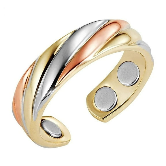 Wollet Tri-Colored Gold Copper Rings for Women, Fashion Gold Jewelry Gift, with 4 Magnets, Pure Copper Magnetic Ring