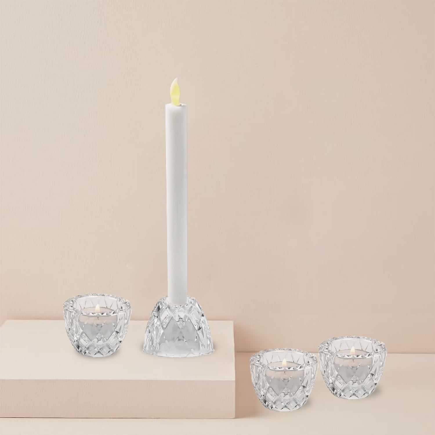 Mainstays Diamond 2in1 Glass Home Candle Holder 4pack, Mainstays Diamond 2in1 Glass Candle Holder 4pack