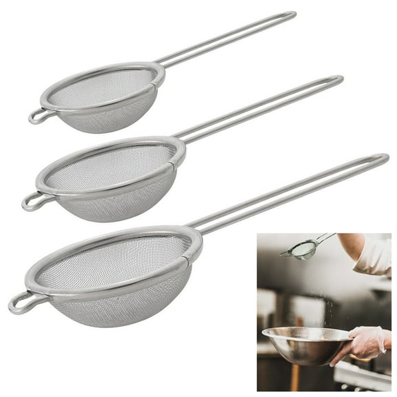 3Pc Mini Strainers Mesh W/ Handle Flour Sifter Sieve Colander Sizes Kitchen Tool