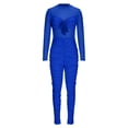thumbnail image 5 of 2025 Clearance Items under $5.00 LEBONYARD High Waist Women's Jumpsuits-Vintage Inspired Outfit,Women's Long Sleeved Mesh Top Pleated Pants Tight Fitting Jumpsuit Blue XL, 5 of 8