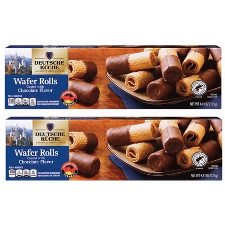 Deutsche Kuche Wafer Rolls Milk Chocolate, Pack of 2, 4.41 oz
