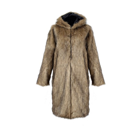 Gupgi Men Faux Fur Coat Jacket Winter Warm Long Sleeve Fuzzy Hood Overcoat Thicken Soft Outerwear