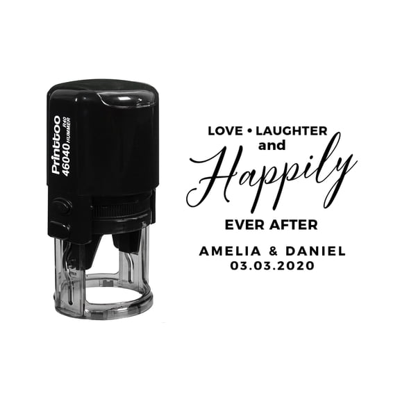 Printtoo Personalized Round Black Self Inking Wedding Favor Stamp Custom To Love| Laughter And Happily Ever After Heavy Duty Rubber Stamper-40 mm