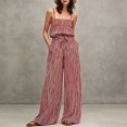 thumbnail image 2 of Womens Two Piece Outfit Spaghetti Strap Tube Top High Waist Belted Wide Leg Pants with Pockets Solid Color Vacation Set Wine XL(XL), 2 of 7