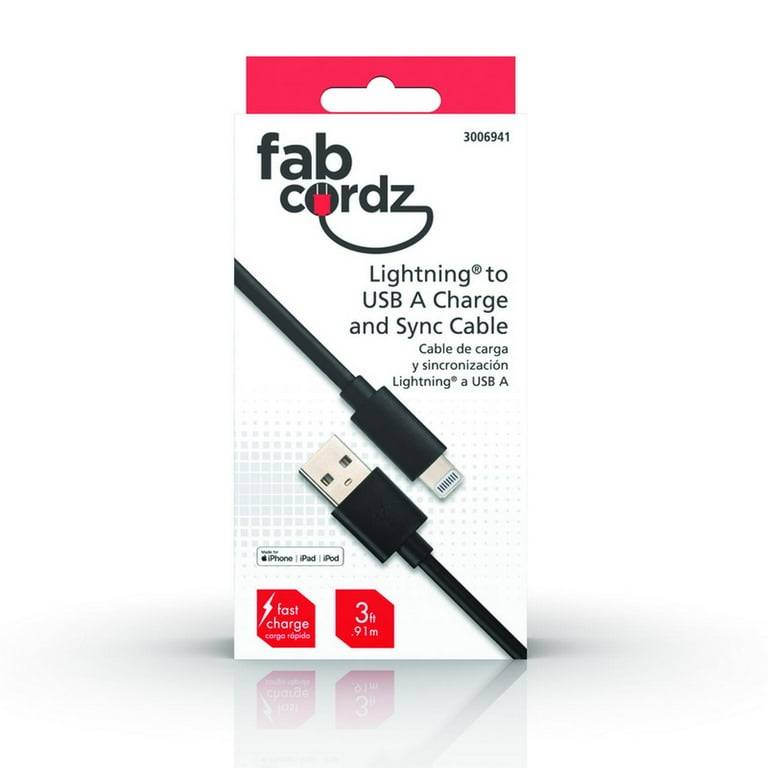 Fabcordz 3006941 3 ft. Gang Lightning to USB Charge & Sync Cable& 